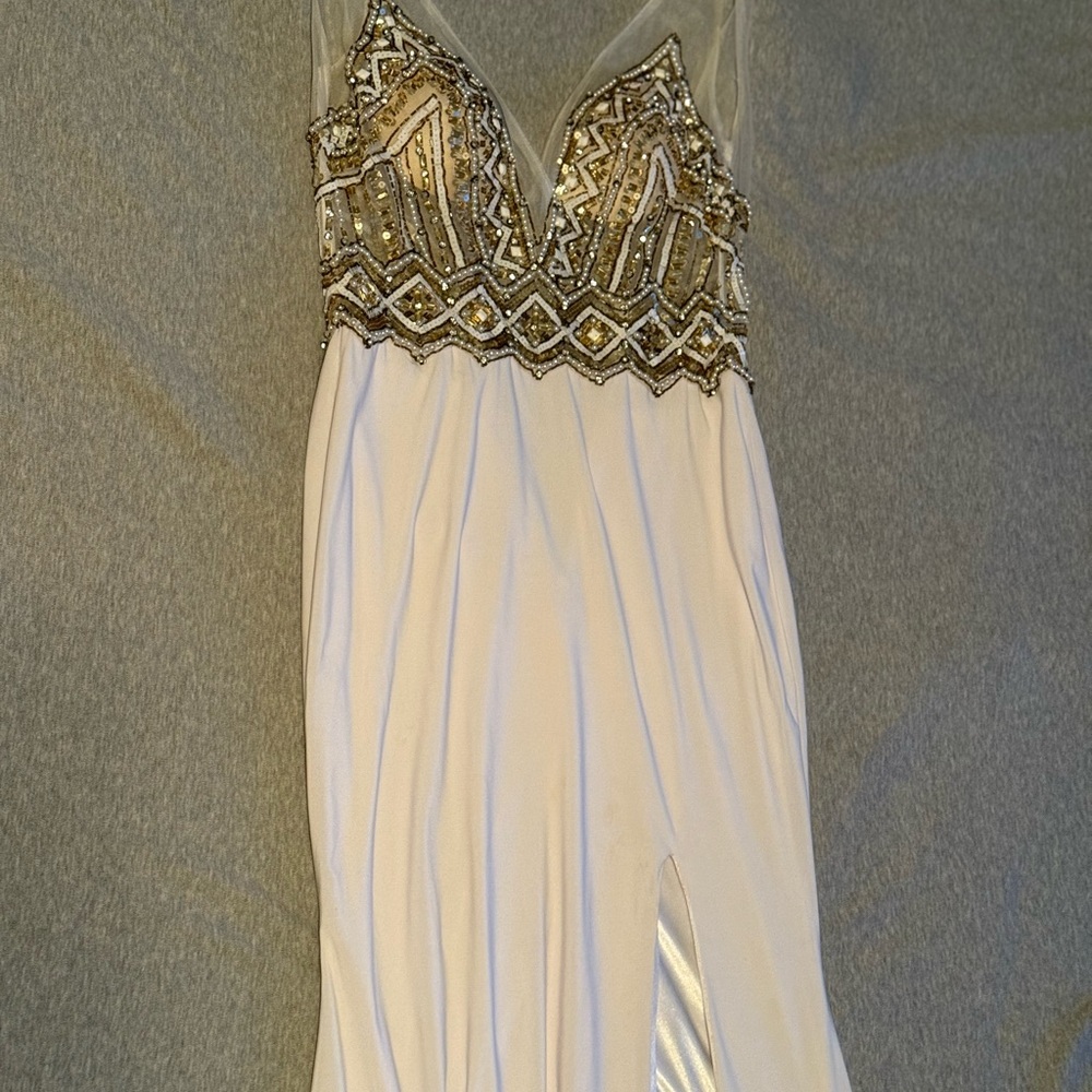 Elegant White and Gold Embellished Dress